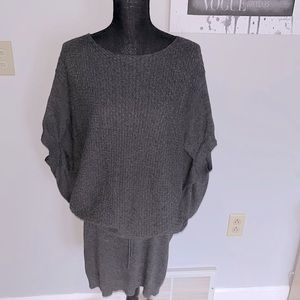 NWT Max Studio gray sweater dress dolman sleeves fitted drawstring waist bottom